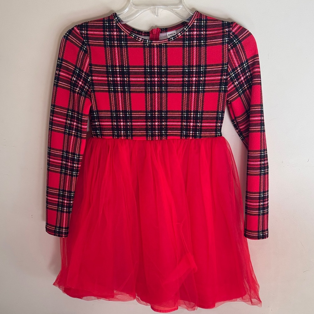 Red Plaid Long Sleeve Dress